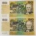 AUSTRALIA 1973 . FIFTY 50 DOLLARS BANKNOTE . PHILLIPS/WHEELER . ERROR . INK TRANSFER . CONSEC PAIR AUSTRALIA 1973 . FIFTY 50 DOLLARS BANKNOTE . PHILLIPS/WHEELER . ERROR . INK TRANSFER . CONSEC PAIR
